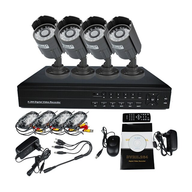  4 CH DVR Warterproof Outdoor IR CCTV Home Security Surveillance Camera System(IR 10m,4CH D1 Recording)