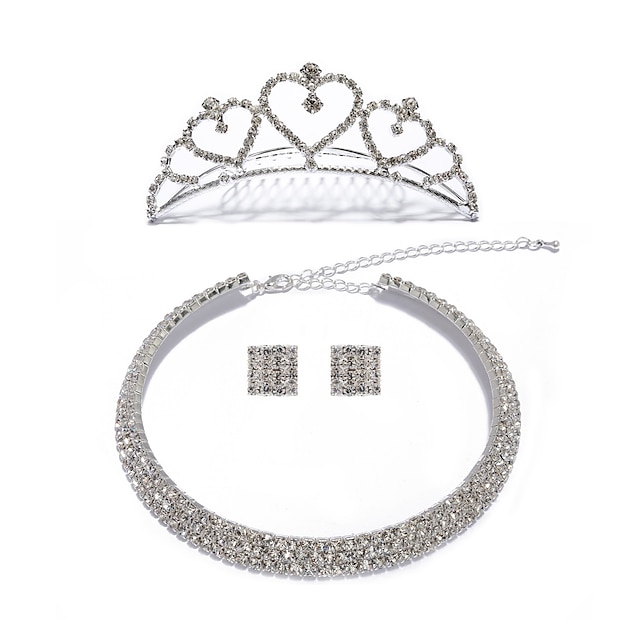  glänsande strass set bröllop smycken, inklusive halsband, tiara och örhängen