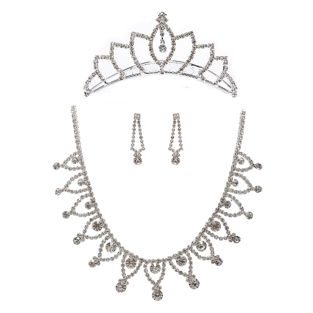  skinnende rhinestones bryllup brude smykker sett, inkludert kjede, tiara og øredobber