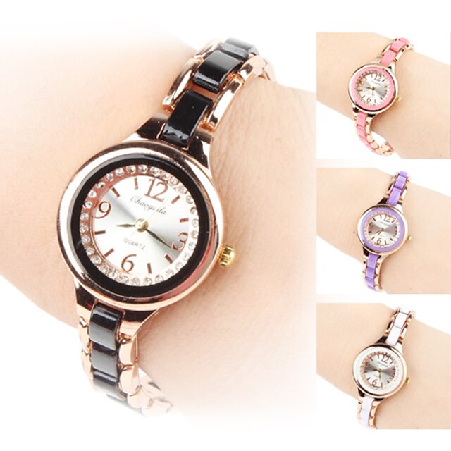  Femme Montre Tendance Bracelet de Montre Quartz Alliage Bande Noir Blanc Rose Violet