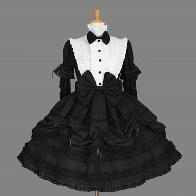  Prinzessin Gothik Lolita Classic Lolita Kleid Damen Baumwolle Japanisch Cosplay Kostüme Schwarz Vintage Langarm Mittlerer Länge