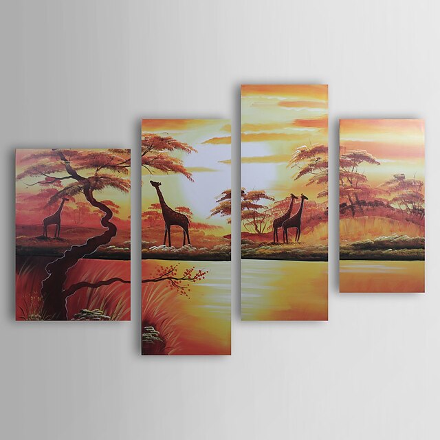  HANDMÅLAD Landskap vilken form som helst Duk Hang målad oljemålning Hem-dekoration Fyra paneler