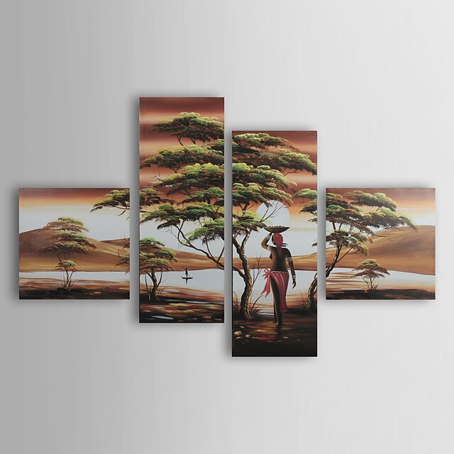 Hand-painted Abstract Oil Painting with Stretched Frame - Set of 4
