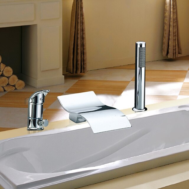  Bathtub Faucet - Contemporary Chrome Roman Tub Ceramic Valve Bath Shower Mixer Taps / Two Handles Three Holes