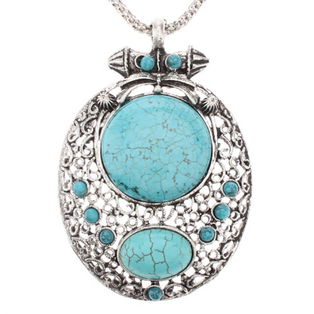  Vintage Oval Turquoise Hollow Out Pendant Necklace