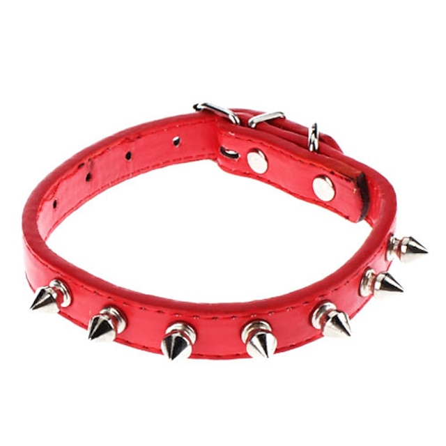  Dog Collar Adjustable / Retractable Studded Rivet PU Leather Brown Red Pink