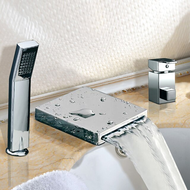  Bathtub Faucet - Contemporary Chrome Roman Tub Ceramic Valve Bath Shower Mixer Taps / Single Handle Three Holes