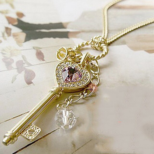  Women's Crystal Pendant Necklace Solitaire faceter Keys Heart Love Elegant Crystal Alloy Gold Silver Necklace Jewelry For Party Thank You Daily Valentine