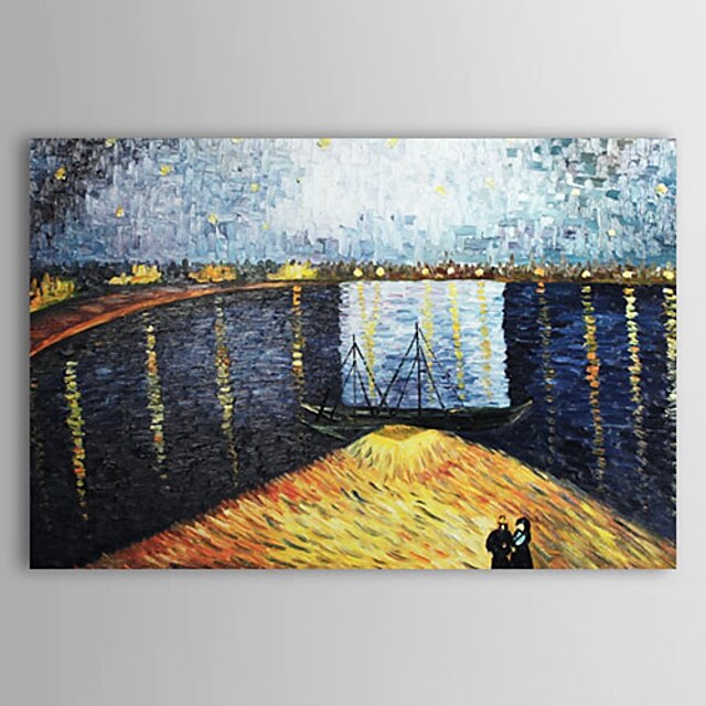  Pintados à mão pintura a óleo na noite estrelado sobre o Rhone Paisagem Vincent Van Gogh