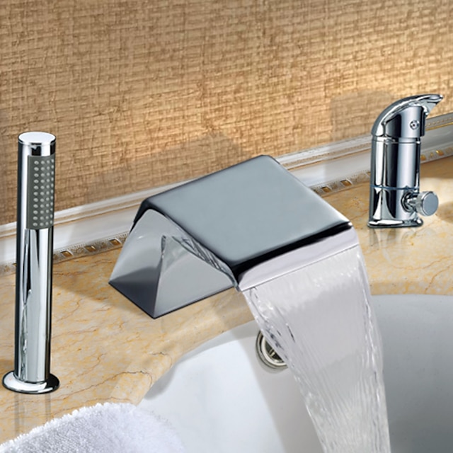  Vanová baterie - Moderní Pochromovaný Římská vana Keramický ventil Bath Shower Mixer Taps / Dvěma uchy tři otvory