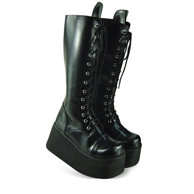  Handmade Black PU Cuir 9cm Plate-forme Bottes Lolita Pays