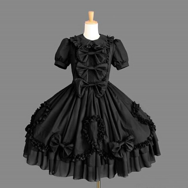  Princess Gothic Lolita Punk Dress Women's Cotton Japanese Cosplay Costumes Solid Colored Short Sleeves Short Sleeve Medium Length / Gothic Lolita Dress