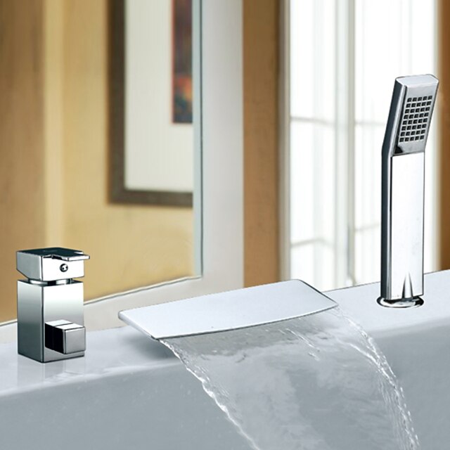  Torneira de Banheira - Moderna Cromado Banheira Romana Válvula Cerâmica Bath Shower Mixer Taps / Duas alças de três furos