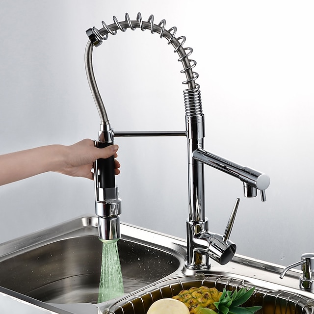  Contemporary Single Handle LED Pull-out Kitchen Faucet