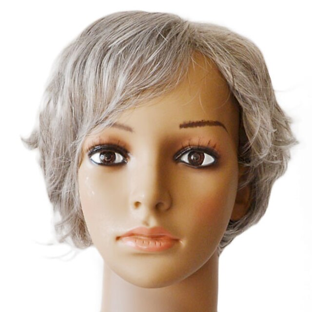  100% Indian Remy Hair Lace Front Silky Straight Short Grey Wig