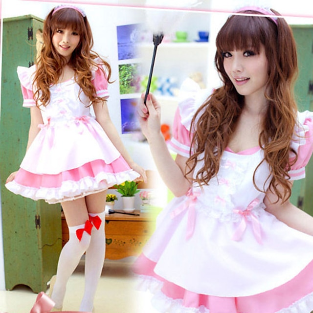  Cute Girl Polyester Ruffle and Ribbon Maid Suit