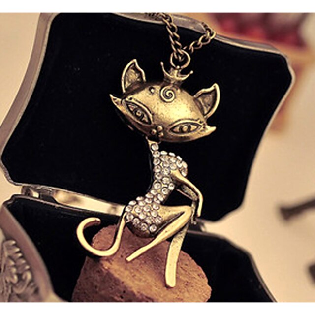  Cat Animal Luxury Casual Fashion Birthstones Imitation Diamond Alloy Golden Screen Color Necklace Jewelry For Special Occasion Birthday Gift