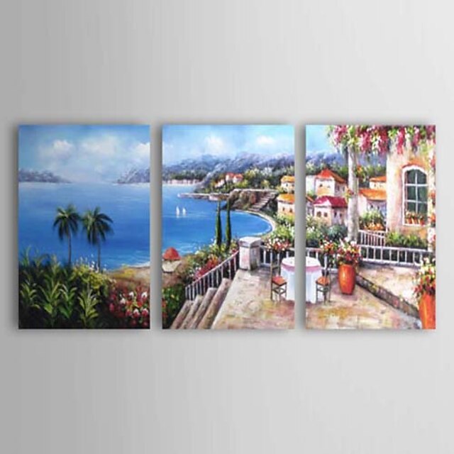  Pintados à mão Paisagem Panorâmico horizontal Tela de pintura Pintura a Óleo Decoração para casa 3 Painéis