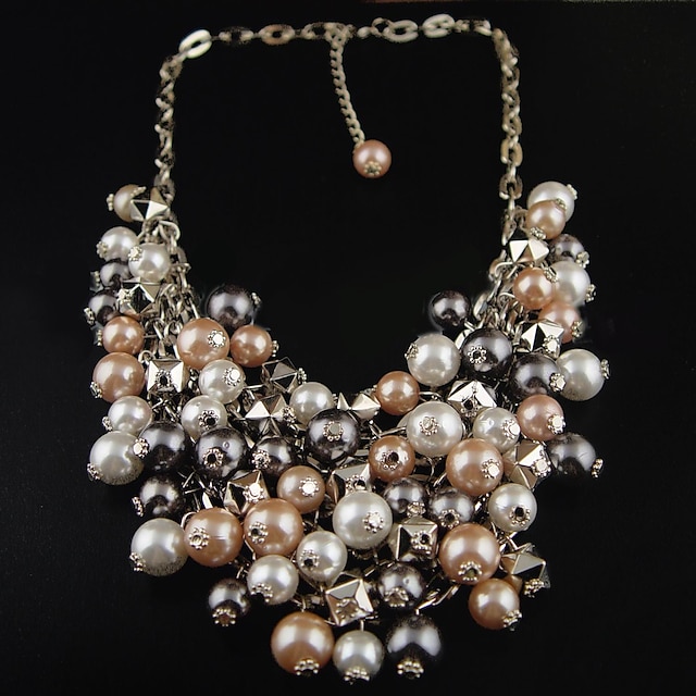  Damen Metal Chain Layered Perlenkette