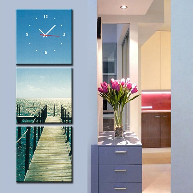  Wall Clock,Modern Contemporary Wood Plastic Square Indoor / Outdoor