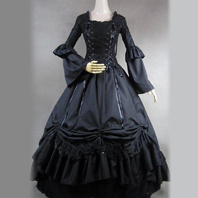  Langermet Floor lengde Svart Satin Aristocrat Lolita Dress