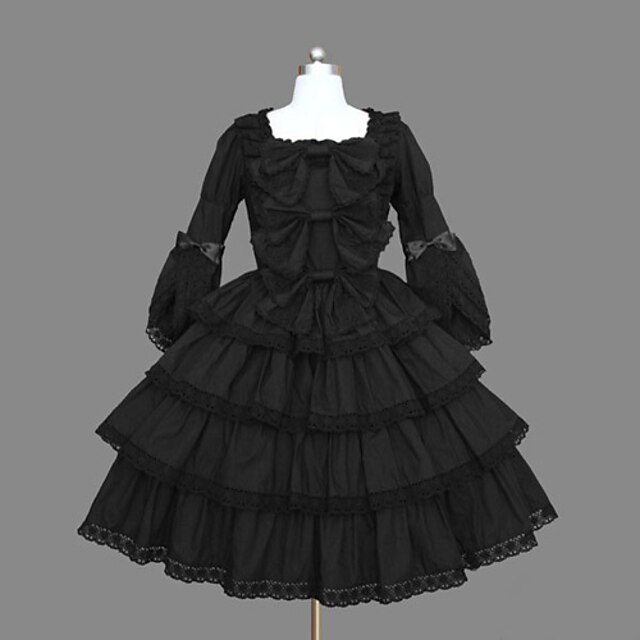  Classic Lolita Vintage Inspireret Kjoler Dame Bomull Japansk Cosplay-kostymer Vintage Langermet Medium Lengde / Klassisk og Tradisjonell Lolita