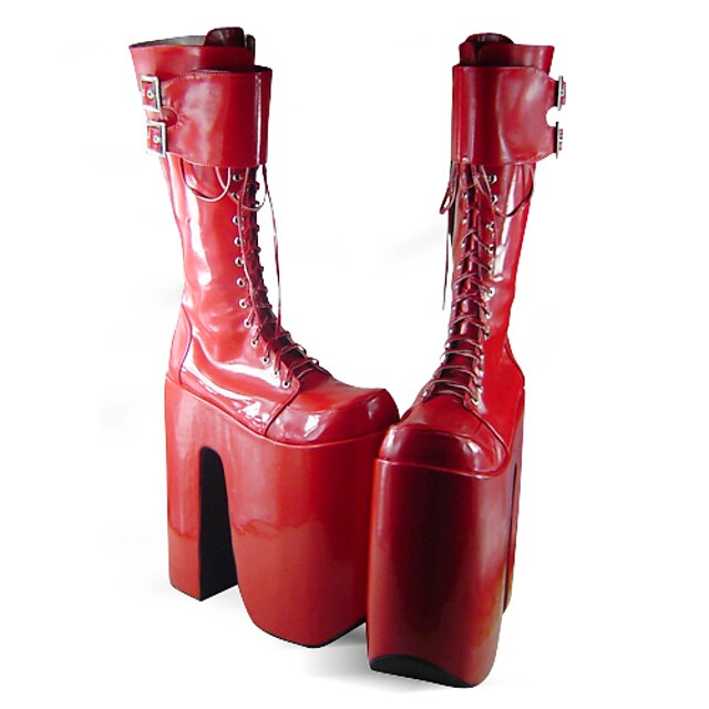  Dam Skor Boots Punk Lolita Handgjord Platå Skor Enfärgad 22 cm Röd PU-läder / Polyuretan Läder Polyuretan Läder Halloween kostymer