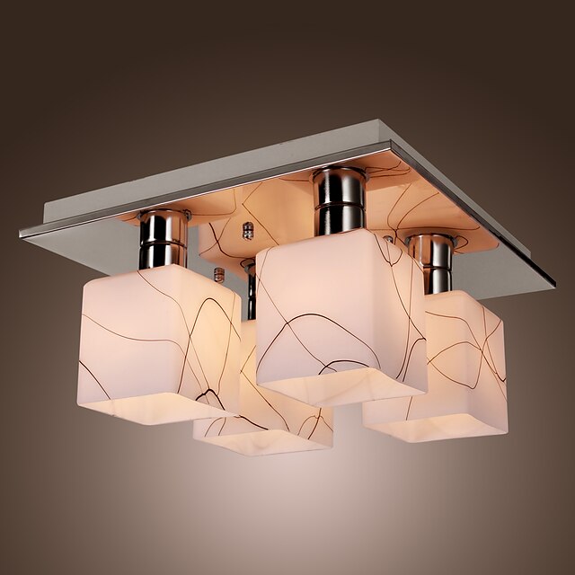  Taklampe i rustfritt stål med 4 kubeformede lys