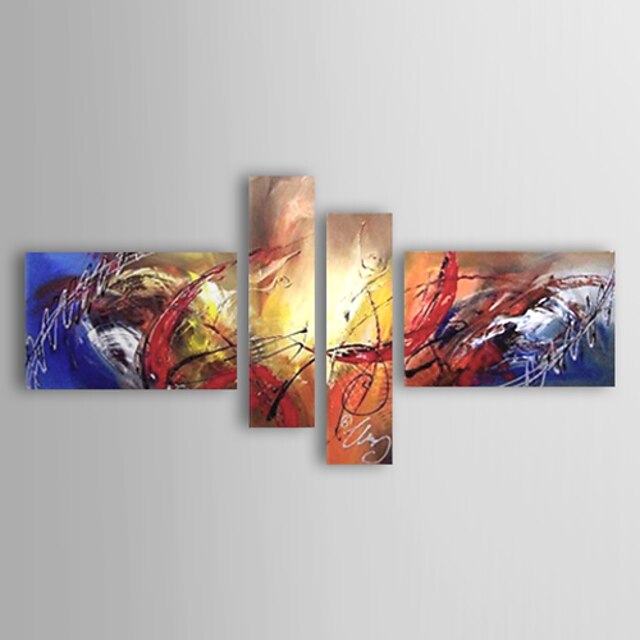  Hand-painted Abstract Oil Painting with Stretched Frame - Set of 4