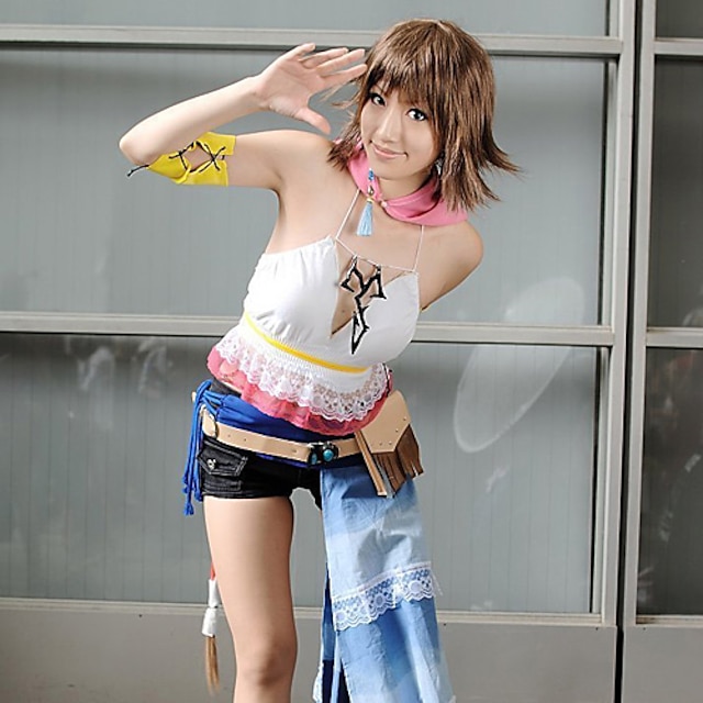  Inspirat de Final Fantasy Yuna Video Joc Costume Cosplay Costume Cosplay Peteci Manșon scurt Vestă Banderolă Accesoriu Talie Costume / Șifon