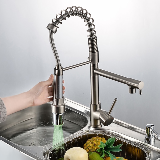  Kitchen faucet - One Hole Nickel Brushed Pull-out / ­Pull-down Deck Mounted Contemporary Kitchen Taps / Single Handle One Hole
