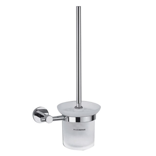  Contemporary Chrome Finish Solid Brass Wall Mount Silver Toilet Brush Holder
