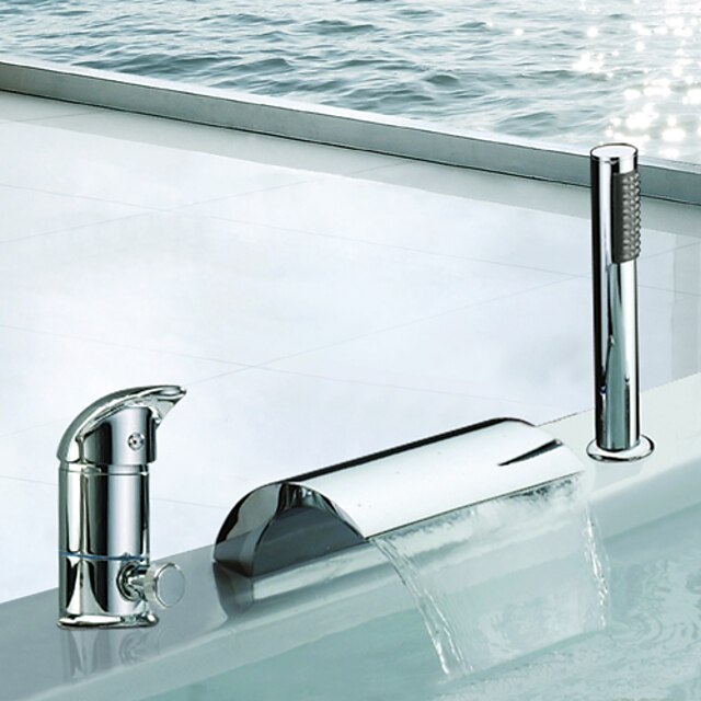  ברז לאמבטיה - עכשווי כרום אמבט רומאי שסתום קרמי Bath Shower Mixer Taps / שתי ידיות שלושה חורים