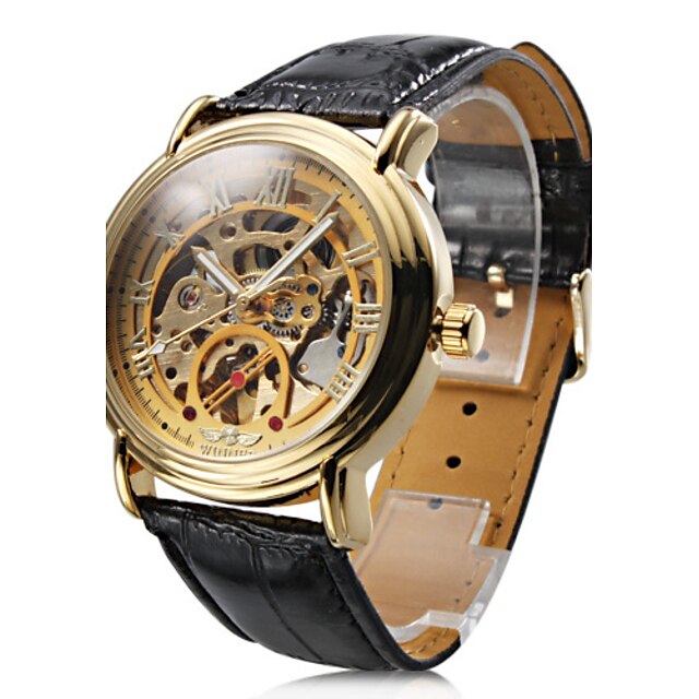  WINNER Pánské Náramkové hodinky mechanické hodinky Automatické natahování Z umělé kůže Černá S dutým gravírováním Analogové Zlatá