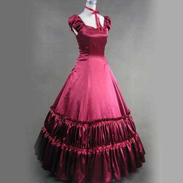  Victoriansk Middelalderkostumer 18. århundrede Kostume Dame Kjoler Festkostume Maskerade Vintage Cosplay Satin Kortærmet Lang Længde