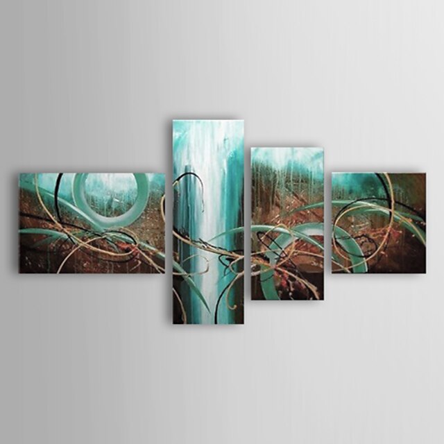  Oil Painting Hand Painted - Abstract Traditional Modern Stretched Canvas / Four Panels