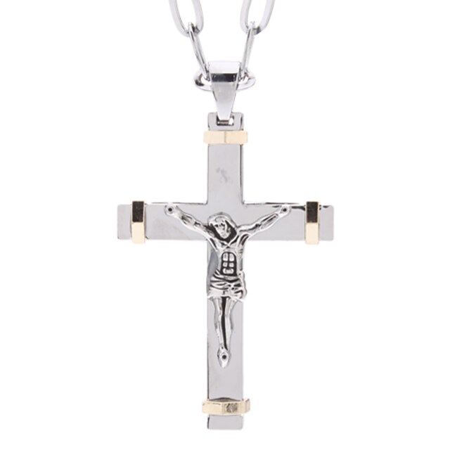  Per uomo Dell'involucro del braccialetto Bracciali d'epoca Acciaio inossidabile Croce Cristo Argento Collana Gioielli Per Regali di Natale Quotidiano