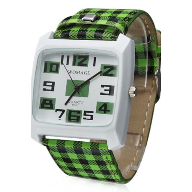  Unisex Green Lattice Style PU Band Quartz Analog Wrist Watch Cool Watches Unique Watches