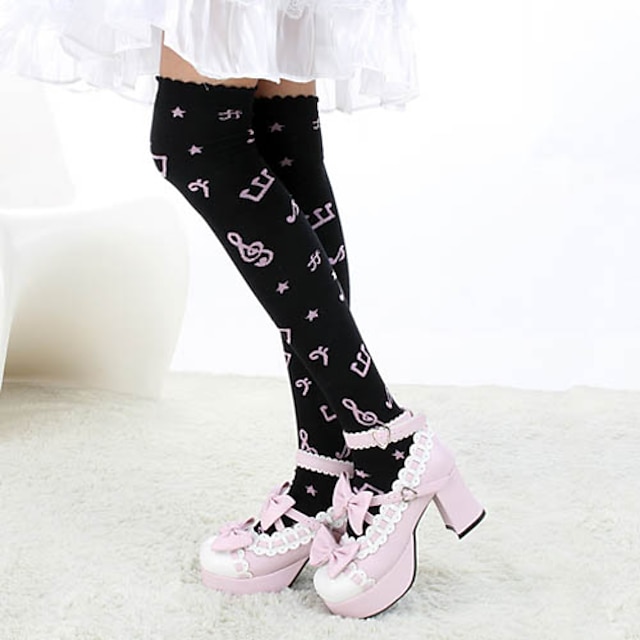  Thigh High Socks Socks / Long Stockings Sweet Lolita Dress Lolita Sweet Lolita Lolita Women's Lolita Accessories Print Music Stockings