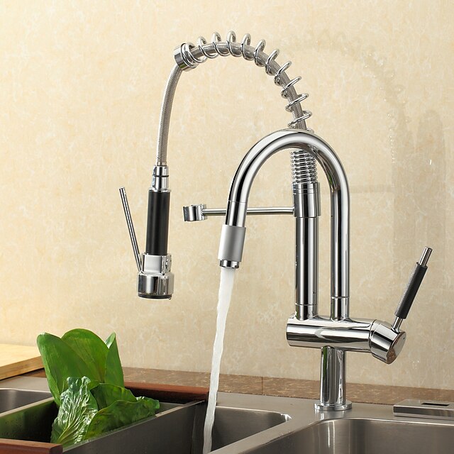  Kitchen faucet - One Hole Chrome Pull-out / ­Pull-down Deck Mounted Contemporary Kitchen Taps / Single Handle One Hole