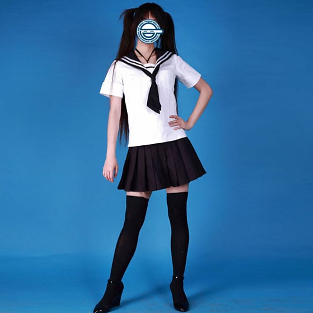  Student / School Uniform Cosplay Costume Party Costume Women's School Uniforms Halloween Carnival Festival / Holiday Cotton Black / White Carnival Costumes Solid Colored