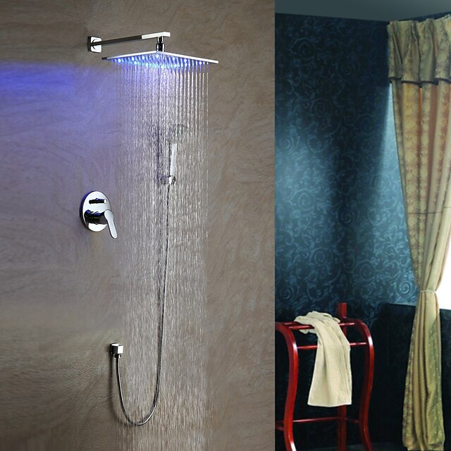  Shower Faucet - Contemporary Chrome Shower System Ceramic Valve Bath Shower Mixer Taps / Brass / Water Flow / LED / Rain Shower / Handshower Included