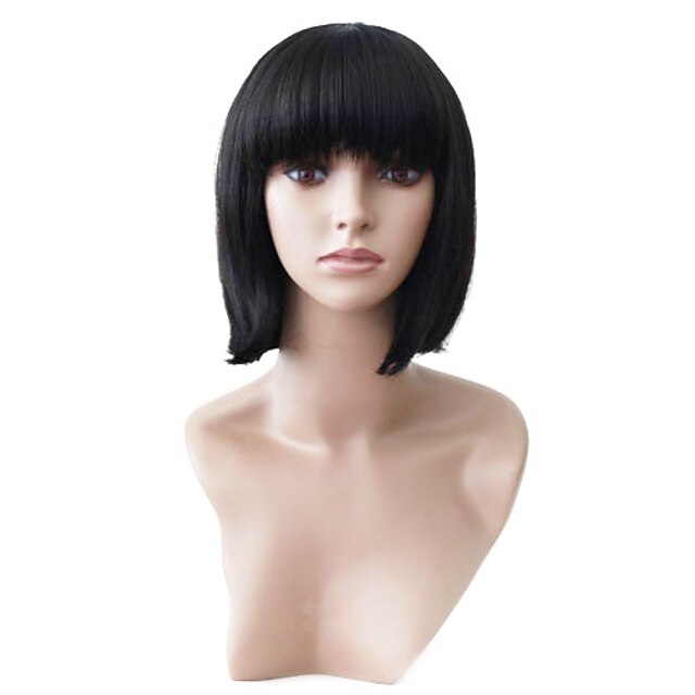  Capless Short Black Wavy hochwertige synthetische japanischen Kanekalon Perücken