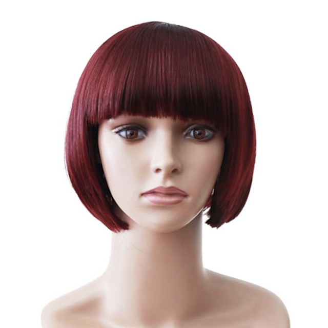  Capless Short Red Straight High Quality Synthetic Japanese Kanekalon Wigs