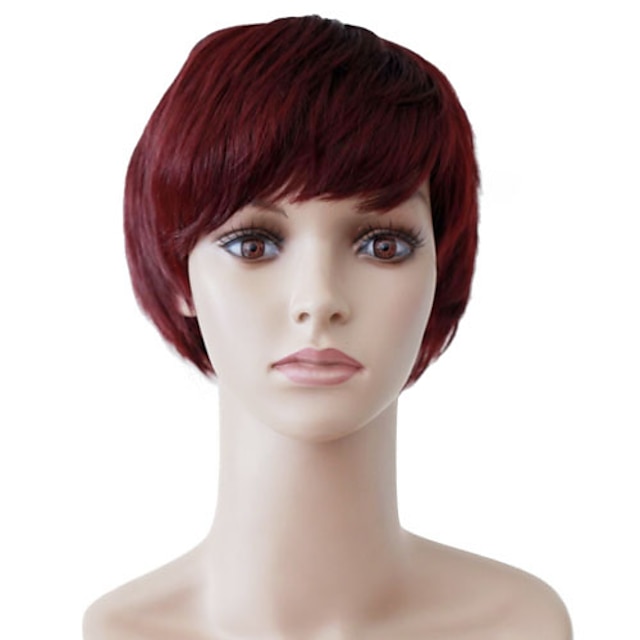  Capless Curta vermelho ondulado sintéticos de alta qualidade japonês Kanekalon perucas