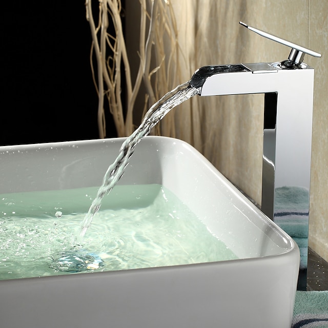  Badrum Tvättställ Kran - Vattenfall Krom Centerset Ett hål / Singel Handtag Ett hålBath Taps