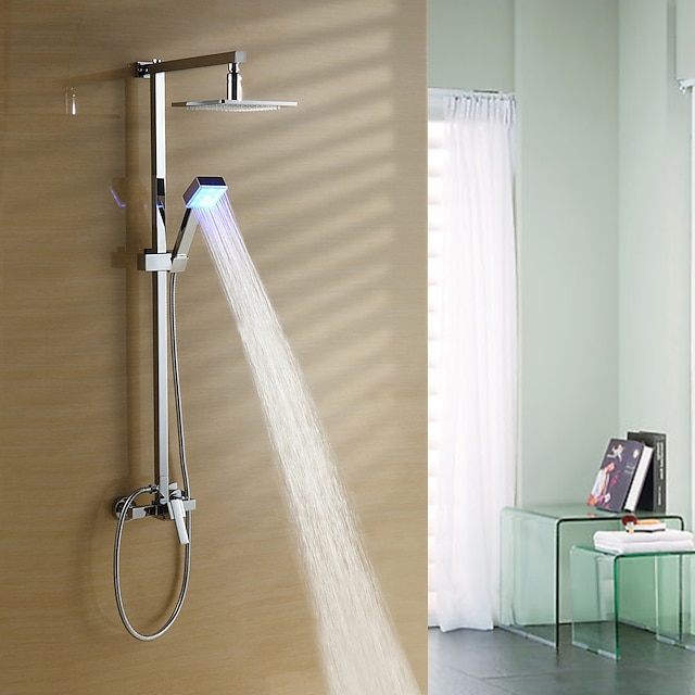  Bateria prysznicowa - Nowoczesny Chrom Budowa prysznica Zawór ceramiczny Bath Shower Mixer Taps / LED / Zawiera prysznic ręczny / Mosiądz / Strumień Wody / Mosiądz