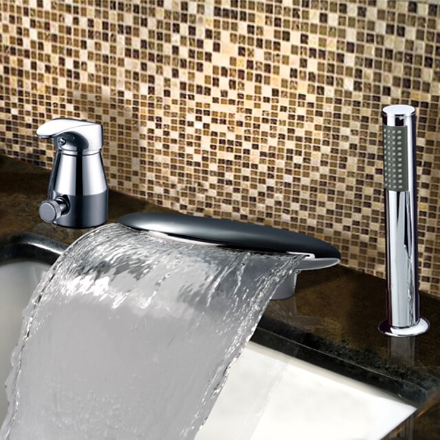  Grifo de bañera - Moderno Cromo Bañera romana Válvula Cerámica Bath Shower Mixer Taps / Dos asas de tres agujeros