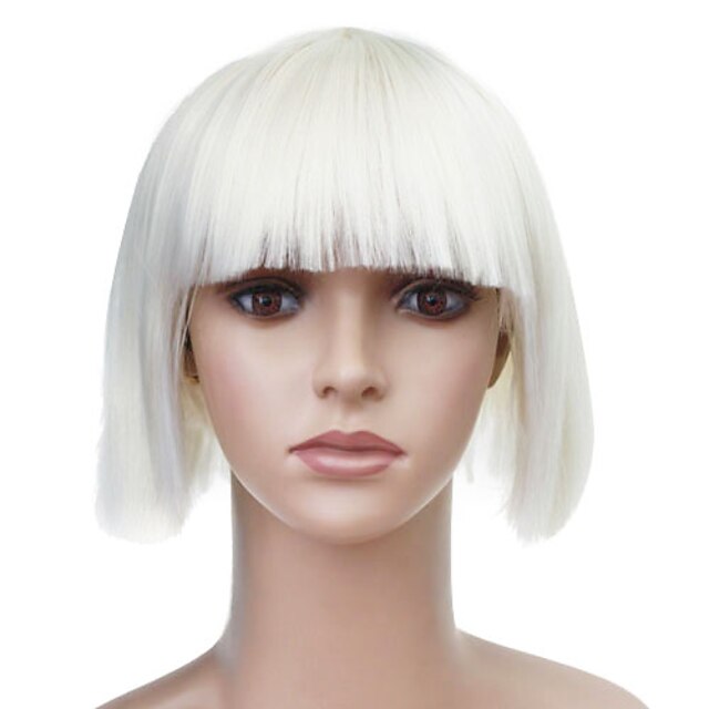  Capless Short White Straight High Quality Synthetic Japanese Kanekalon Wigs