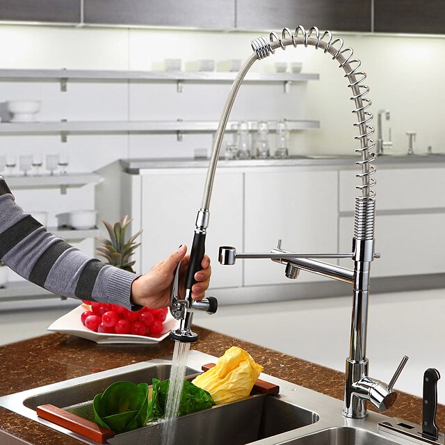  Kitchen faucet - One Hole Chrome Pull-out / ­Pull-down Deck Mounted Contemporary Kitchen Taps / Single Handle One Hole
